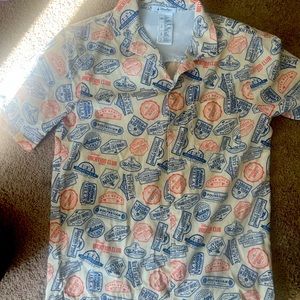 Disney Vacation Club Member Resort Logos Print Men's Camp Button Shirt.
